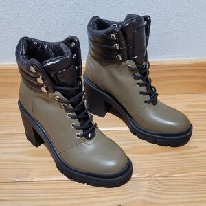 Marc Fisher Ltd Velima Bicolor Lace-Up Booties Dark Green Size 7